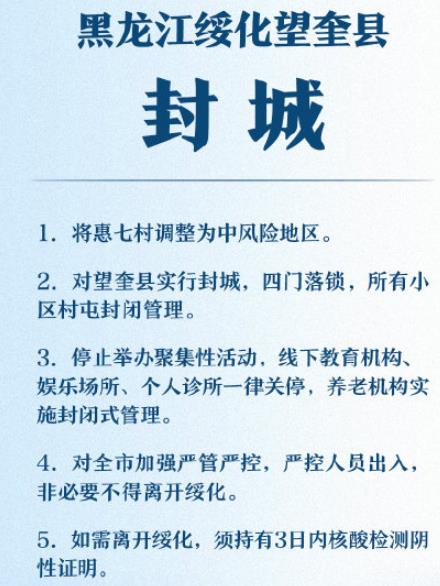 黑龍江望奎縣封城了嗎?望奎縣封城到什么時候