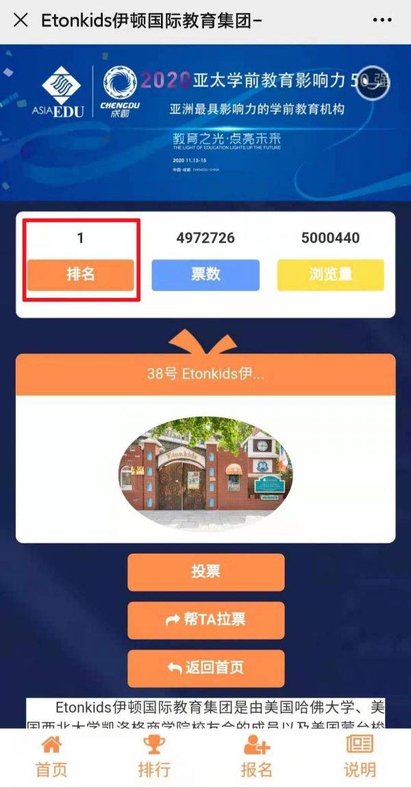 Etonkids以排名第一榮膺“2020亞太學(xué)前教育影響力50強(qiáng)”稱號