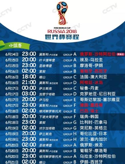 2018俄羅斯世界杯最新比賽對(duì)陣日程,2018世界杯北京時(shí)間完整賽程,2018年俄羅斯世界杯完整賽程表