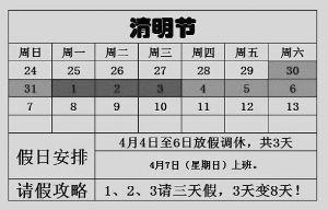 2013年清明節(jié)放假安排：清明節(jié)是幾月幾日？請(qǐng)假攻略請(qǐng)3天假可以休8天