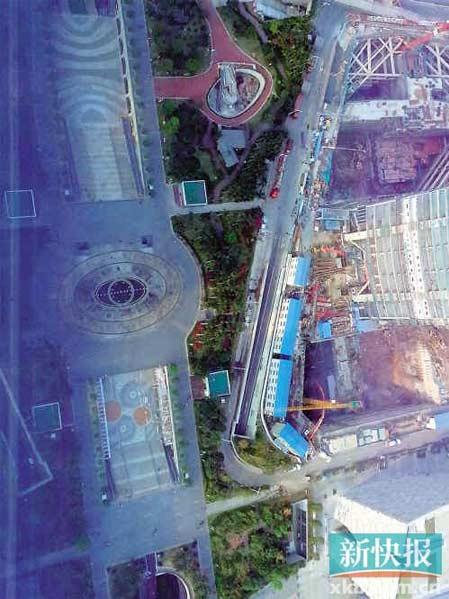 廣州花城廣場衛(wèi)星地圖似豬頭，“豬鼻子”原是音樂噴泉圖