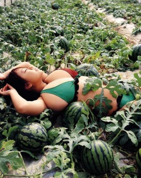 比比誰種的西瓜大？大胸美女的胸器與西瓜的對(duì)比